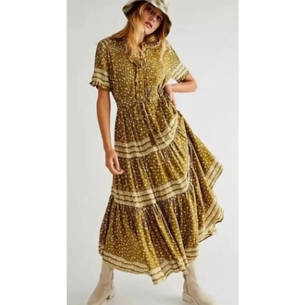 NWOT Free People Rare Feelings Tiered Printed Maxi Dress Women's Sz. XS